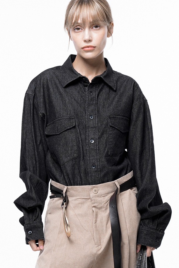 CHANCE'S NOI FOR WOMEN - 긴팔셔츠 - Western Pocket Denim Shirt - Black Indigo /W243SH03BK