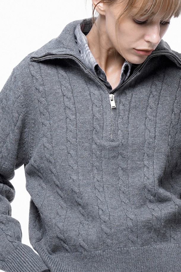 CHANCE'S NOI FOR WOMEN - 스웨터 - Soft Cable Half Zip-up Knit - Gray /W243TP01GR