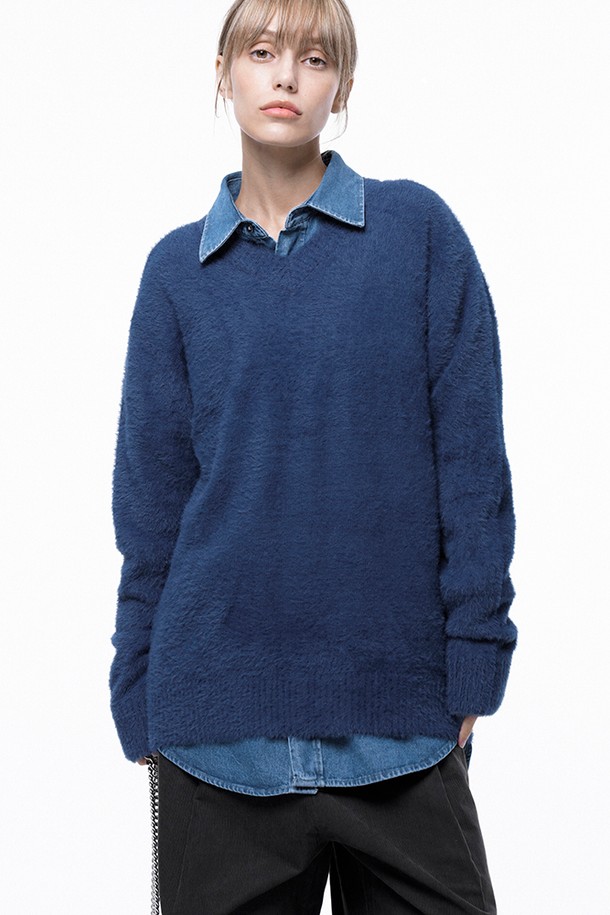 CHANCE'S NOI FOR WOMEN - 스웨터 - Soft Mohair Angora V-neck Knit - Blue /W243TP07BL