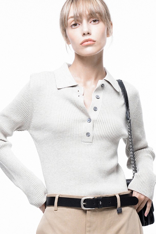 CHANCE'S NOI FOR WOMEN - 스웨터 - Soft Slim Button Collar Knit - Beige /W243TP08BE