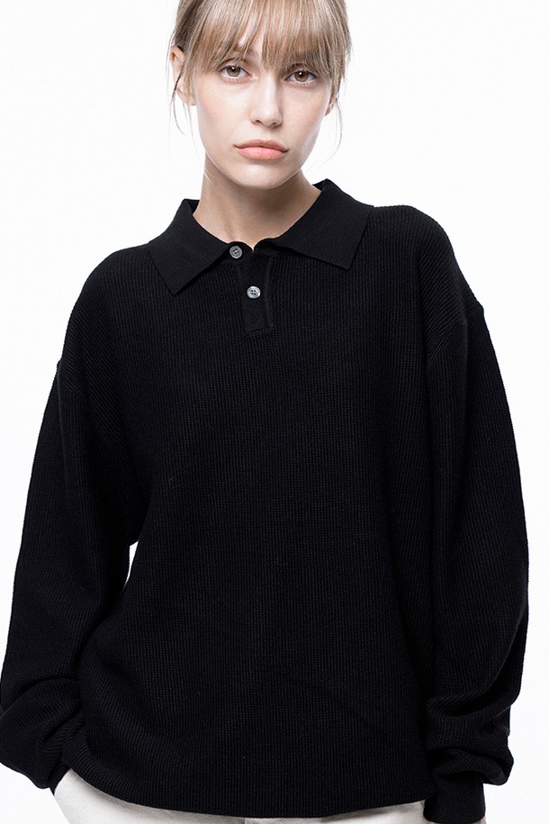 CHANCE'S NOI FOR WOMEN - 스웨터 - Soft Two-button Collar Knit - Black /W243TP09BK