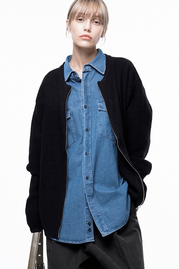 CHANCE'S NOI FOR WOMEN - 가디건 - Hard Two-way Zip-up Cardigan - Black /W243TP11BK