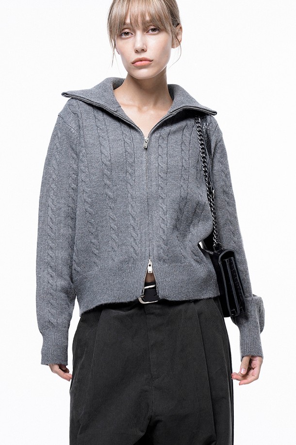 CHANCE'S NOI FOR WOMEN - 가디건 - Soft Cable Zip-up Knit Cardigan - Gray /W243TP03GR