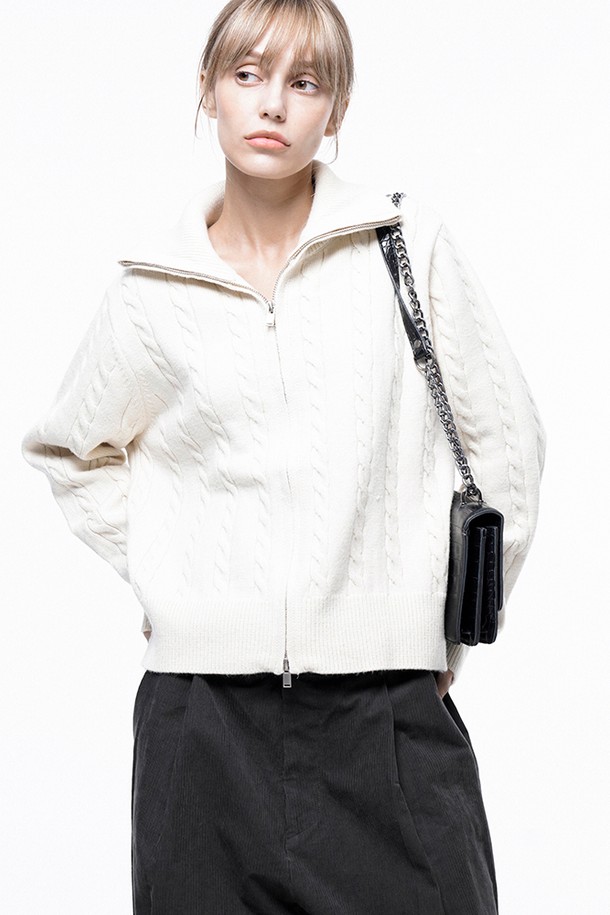 CHANCE'S NOI FOR WOMEN - 가디건 - Soft Cable Zip-up Knit Cardigan - Ivory /W243TP03IV