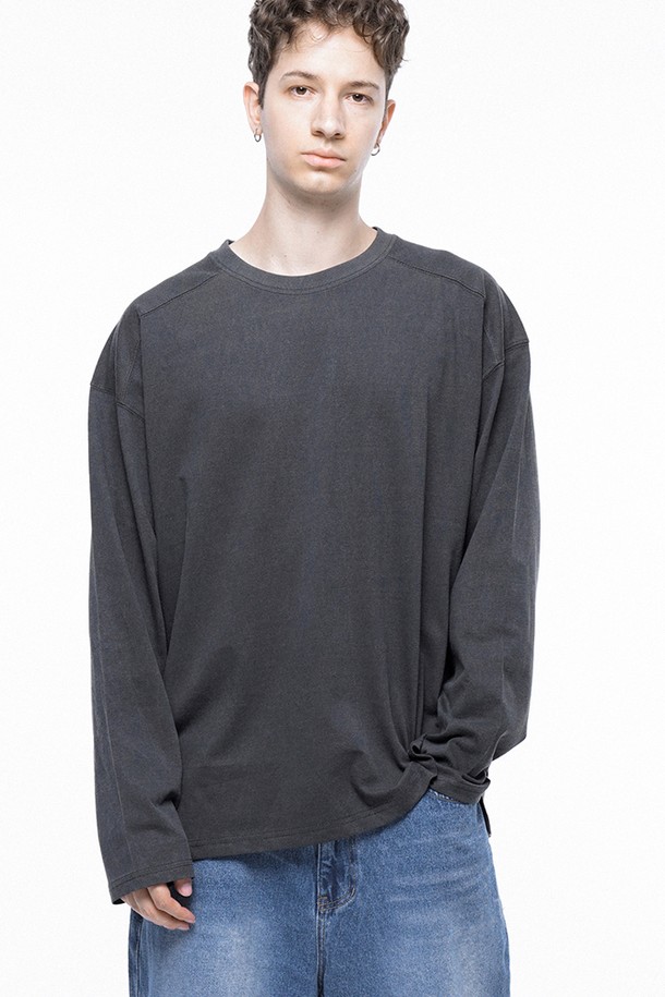 CHANCE'S NOI - 긴팔티셔츠 - Pigment Slit Long sleeved - Charcoal /M243TP03CH