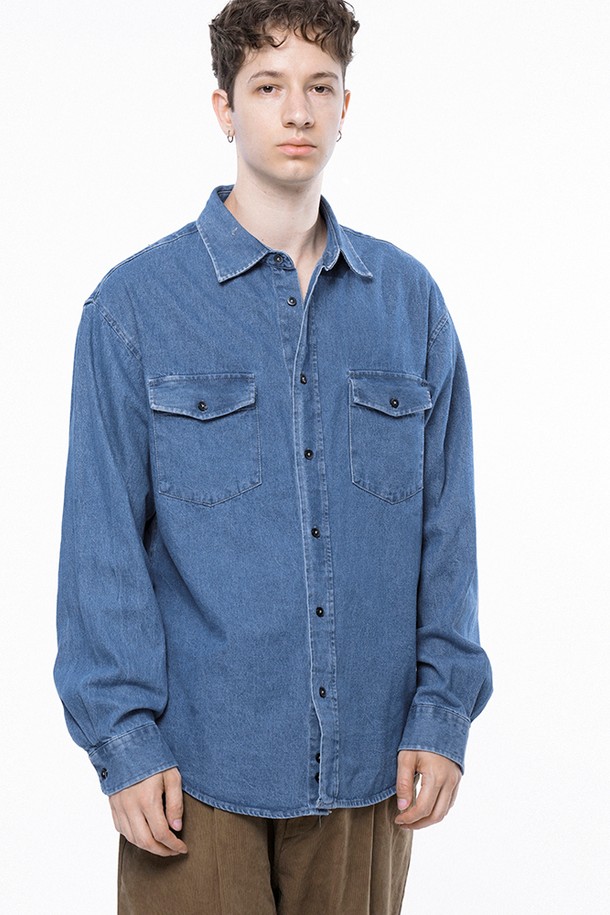 CHANCE'S NOI - 긴팔셔츠 - Western Pocket Denim Shirt - Mid Blue /W243SH03MBM