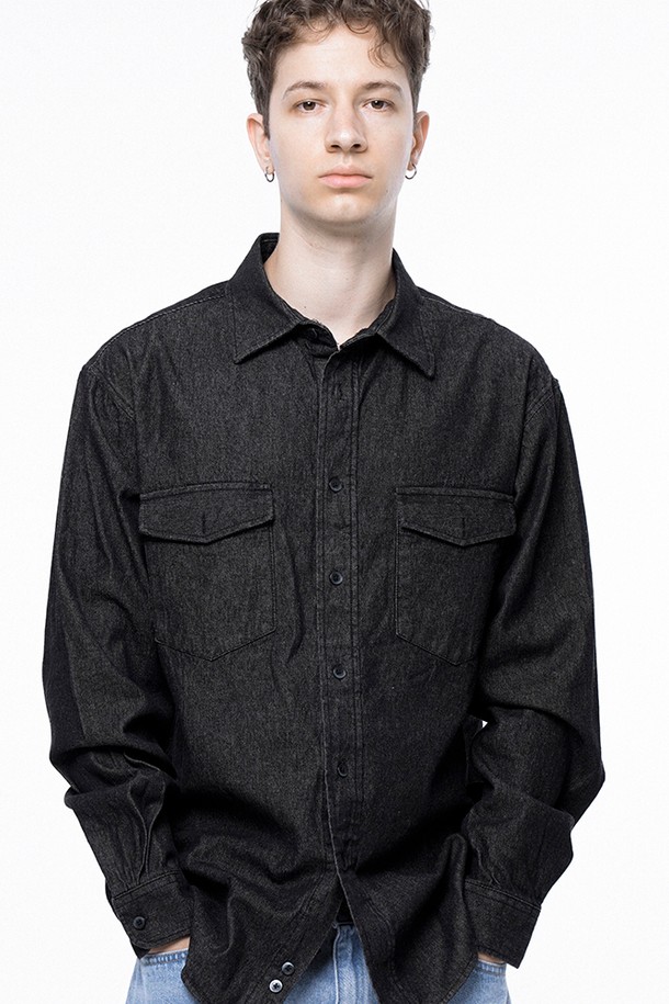 CHANCE'S NOI - 긴팔셔츠 - Western Pocket Denim Shirt - Black Indigo /W243SH03BKM