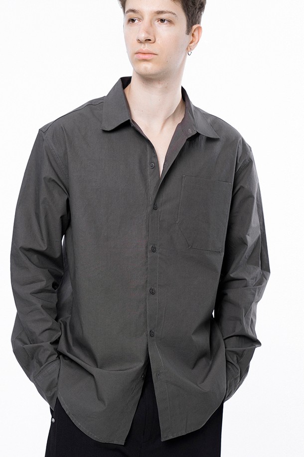 CHANCE'S NOI - 긴팔셔츠 - Standard Polygon Pocket Shirt - Dark Brown /M243SH01BR