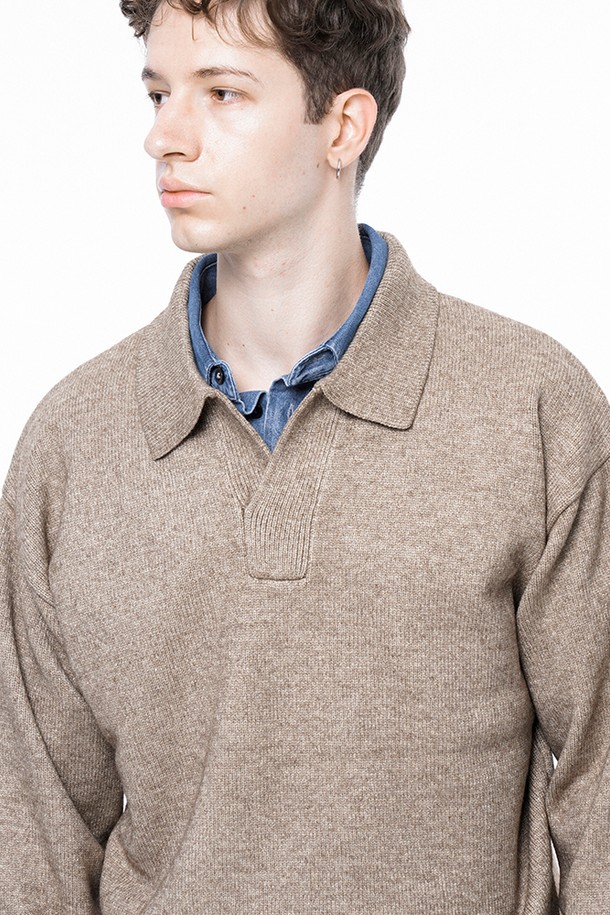 CHANCE'S NOI - 스웨터 - Dense Modal Open-collar Kint - Oatmeal /M243TP08OT