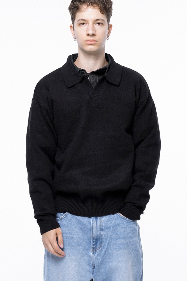 CHANCE'S NOI - 스웨터 - Dense Modal Open-collar Kint - Black /M243TP08BK