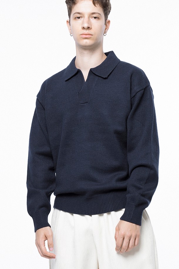 CHANCE'S NOI - 스웨터 - Dense Modal Open-collar Kint - Navy /M243TP08NY