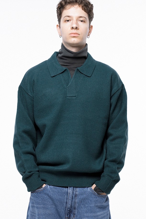 CHANCE'S NOI - 스웨터 - Dense Modal Open-collar Kint - Green /M243TP08GN