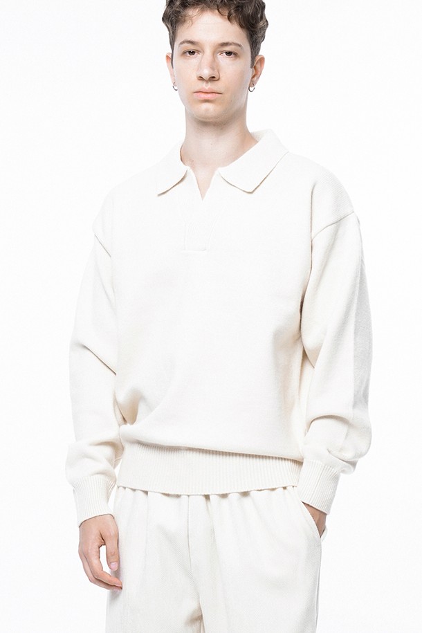 CHANCE'S NOI - 스웨터 - Dense Modal Open-collar Kint - Ivory  /M243TP08IV