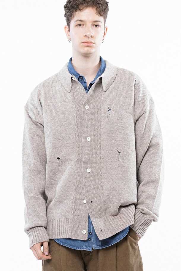 CHANCE'S NOI - 가디건 - Tear Collar-neck Cardigan - Beige /M243OT03BE