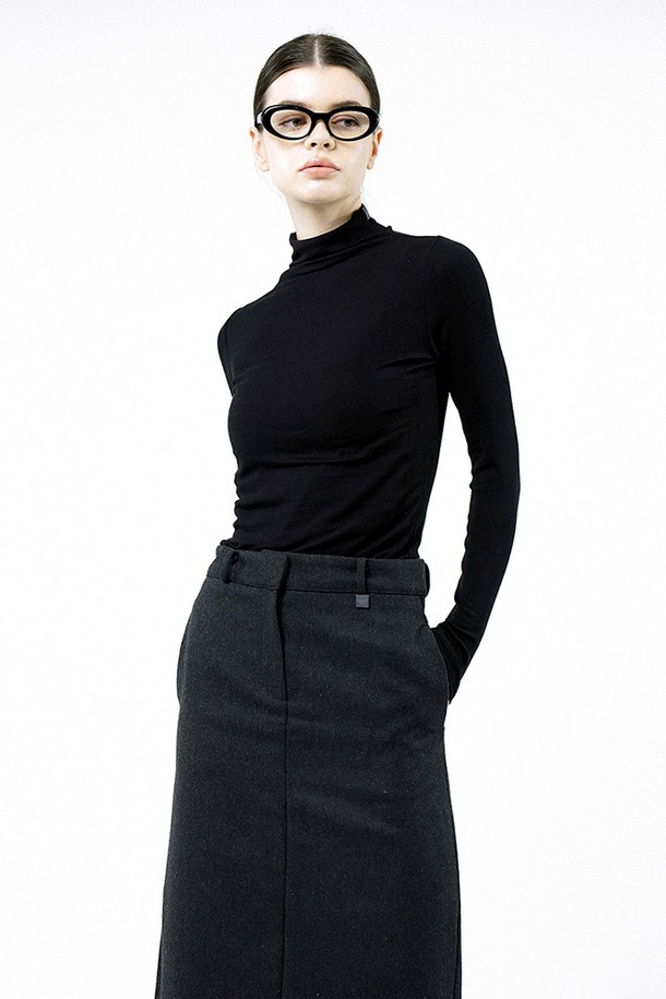 CHANCE'S NOI FOR WOMEN - 터틀넥 - [for Women] Slit Ribbed Half Turtleneck - Black /W244TP03BK