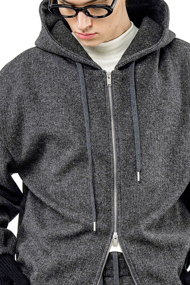 CHANCE'S NOI - 후디 - Ribbed Kint Hood Zip-up - Charcoal /M244TP01CH