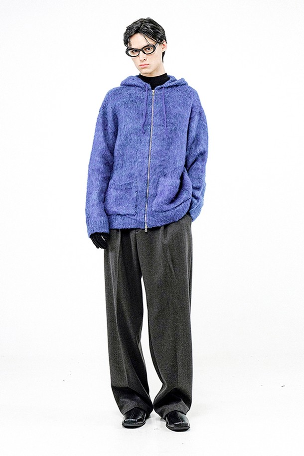 CHANCE'S NOI - 후디 - Brush Sweater hooded Zip-up - Blue /M244TP09BL