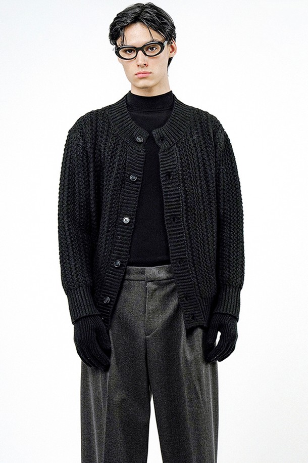 CHANCE'S NOI - 가디건 - Sweater Round-neck Cardigan - Black /M244TP06BK