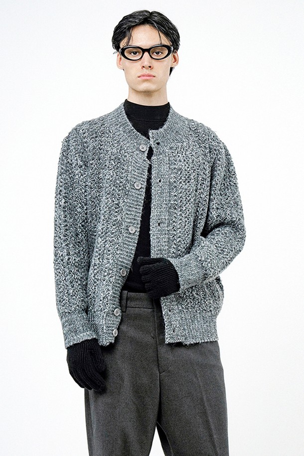 CHANCE'S NOI - 가디건 - Sweater Round-neck Cardigan - Charcoal /M244TP06CH