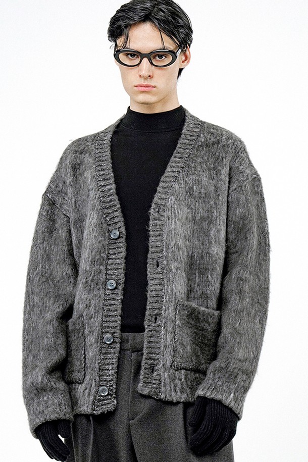 CHANCE'S NOI - 가디건 - Brush Sweater Loose Cardigan - Charcoal /M244TP08CH