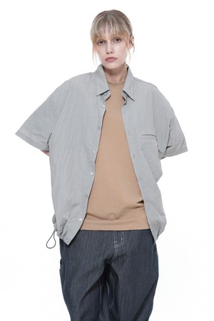 Searsucker String Half Shirt - Light Gray