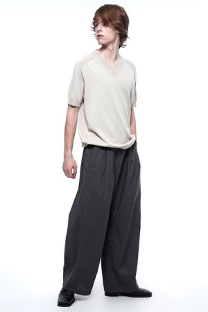 Linen Two-tuck Wide Pants - Gray