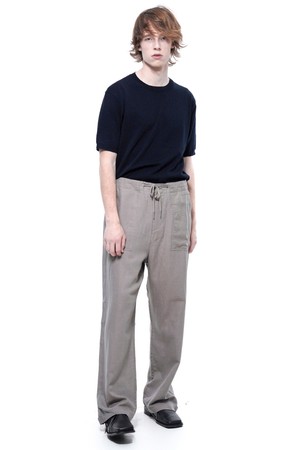 Linen Slit String Wide Pants - Brown