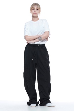 Nylon Parachute Cargo Pants - Black