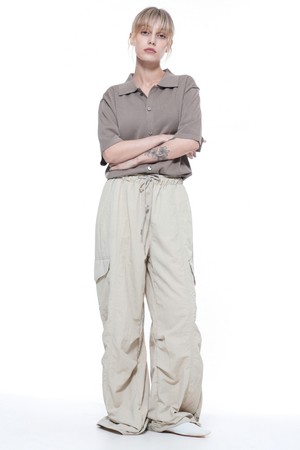 Nylon Parachute Cargo Pants - Beige