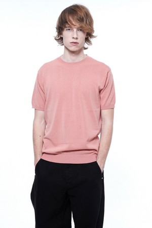 Linen Basic Round Half Knit - Pink