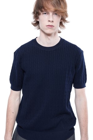 Linen Cable Round Half Knit - Navy