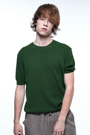 Linen Cable Round Half Knit - Green