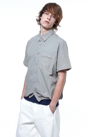 Searsucker String Half Shirt - Light Gray