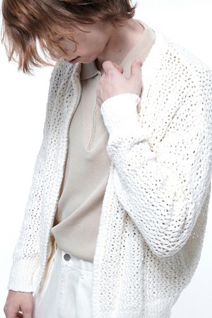 Punching Knit Zip-Up Cardigan - White