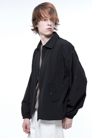 Searsucker Collar Windbreaker Jumper - Black