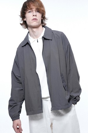 Searsucker Collar Windbreaker Jumper - Charcoal