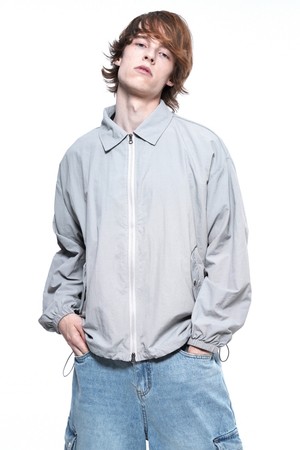 Searsucker Collar Windbreaker Jumper - Lgith Gray