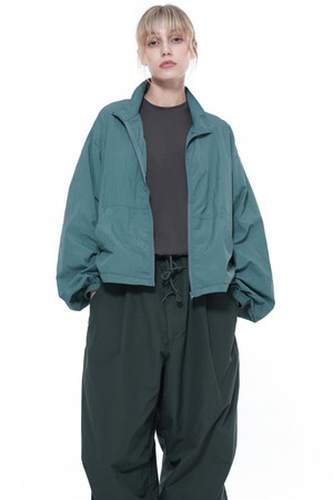 Searsucker Crop Windbreaker Jumper - Green