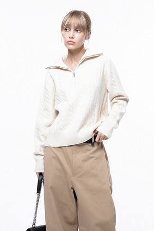 Soft Cable Half Zip-up Knit - Ivory /W243TP01IV