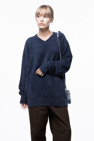 Soft Mohair Angora V-neck Knit - Navy /W243TP07NY