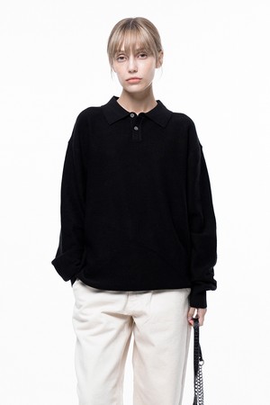 Soft Two-button Collar Knit - Black /W243TP09BK