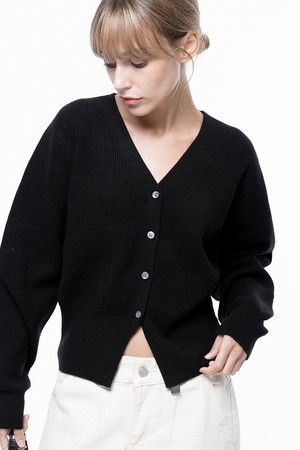 Soft Crop Knit Cardigan - Black /W243TP04BK