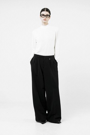 [for Women] Wool Banding Wide Slacks - Black /W244PT01BK