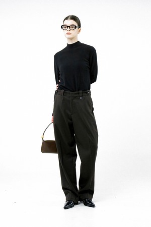 [for Women] Flap Button Wool Slacks - Dark Brown /W244PT02DB