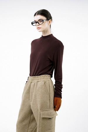 [for Women] Fleece Half Turtleneck - Brown /W244TP02BR