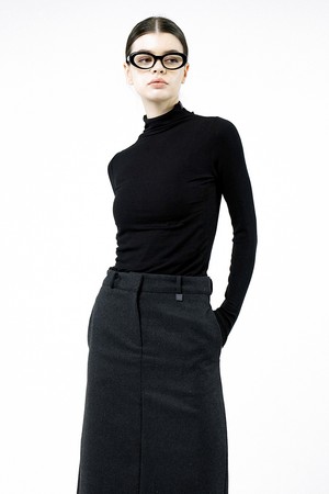 [for Women] Slit Ribbed Half Turtleneck - Black /W244TP03BK