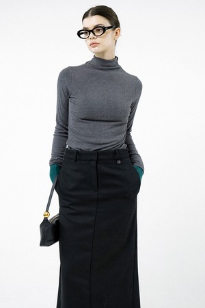 [for Women] Slit Ribbed Half Turtleneck - Charcoal /W244TP03CH