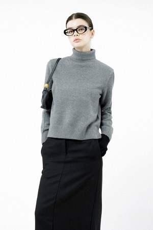 [for Women] Soft Slit High Turtleneck - Charcoal /W244TP06CH