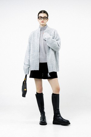 [for Women] Loose Boucle Knit Zip up - Melange /W244TP09ML