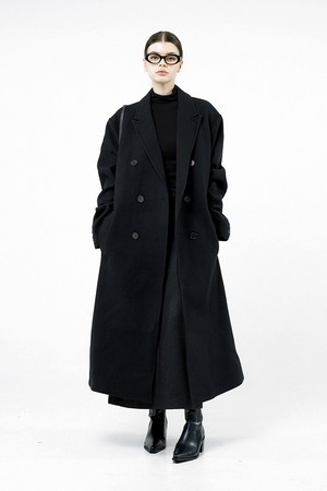 [for Women] Oversized Wool double coat - Black /W244OT02BK